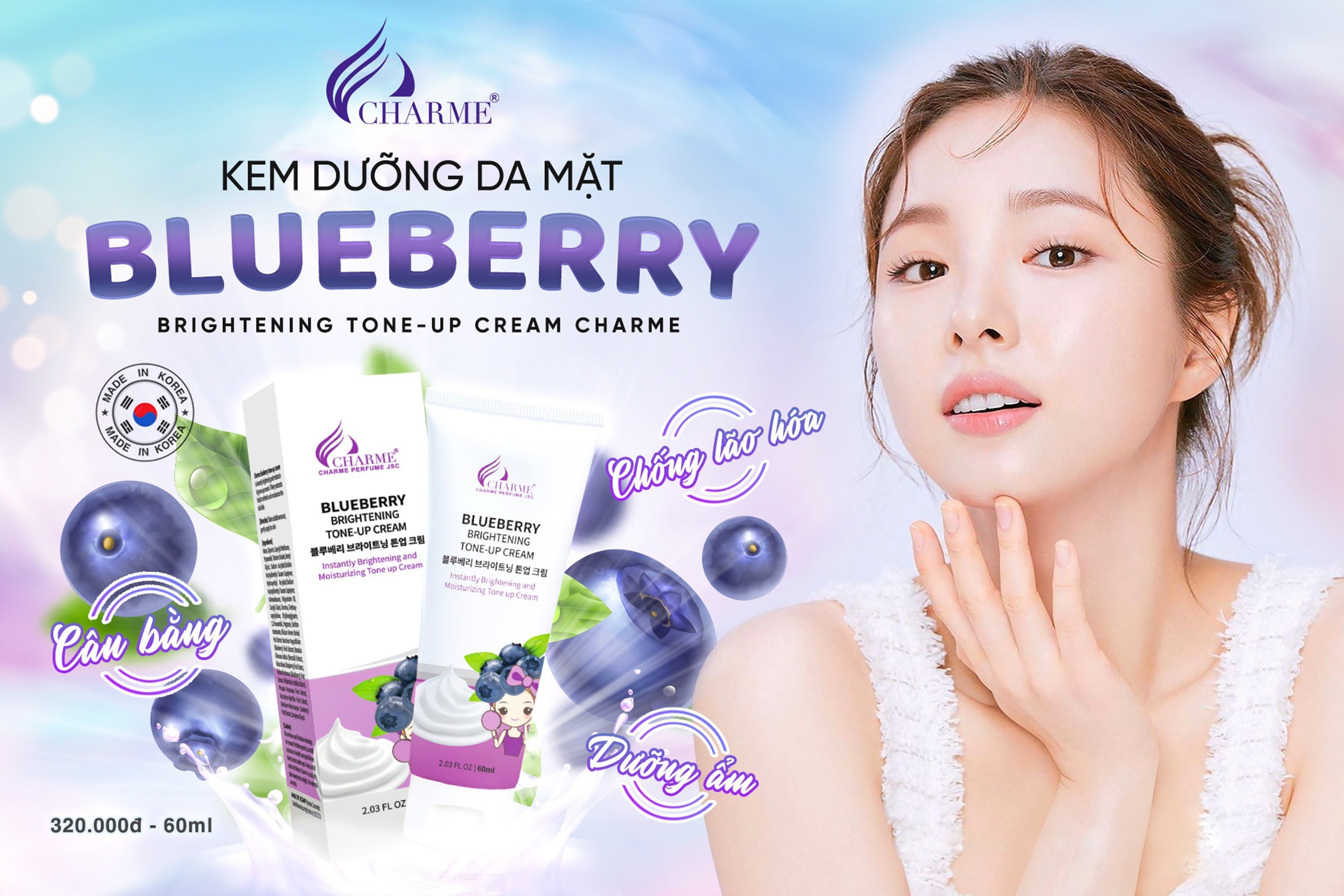 Chạm là tan thoa là thấm dưỡng trắng chuyên sâu với kem Blueberry