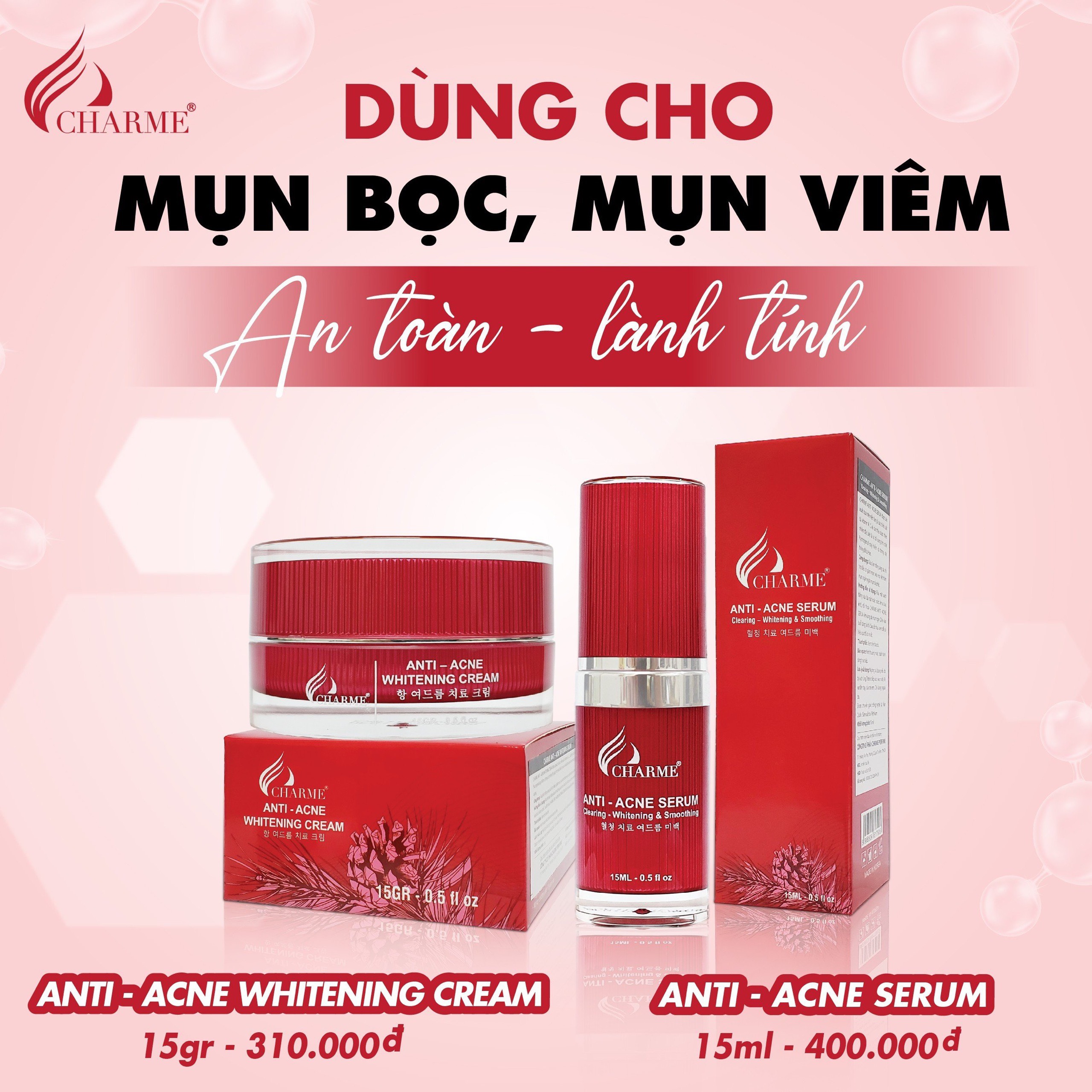 Charme yêu da bạn bộ đôi trị mụn thần sầu với tinh chất thông đỏ