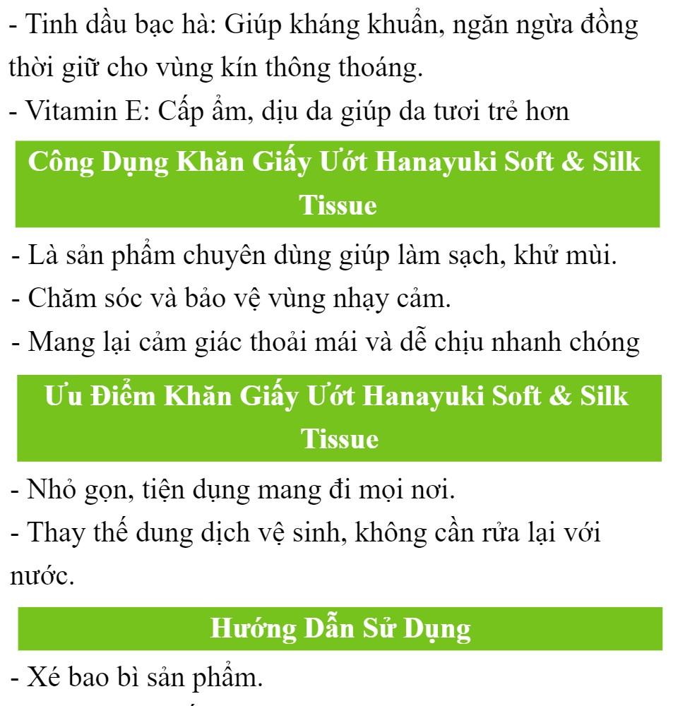 Khăn Giấy Ướt Dung Dịch Vệ Sinh Soft & Silk Tissue Hanayuki