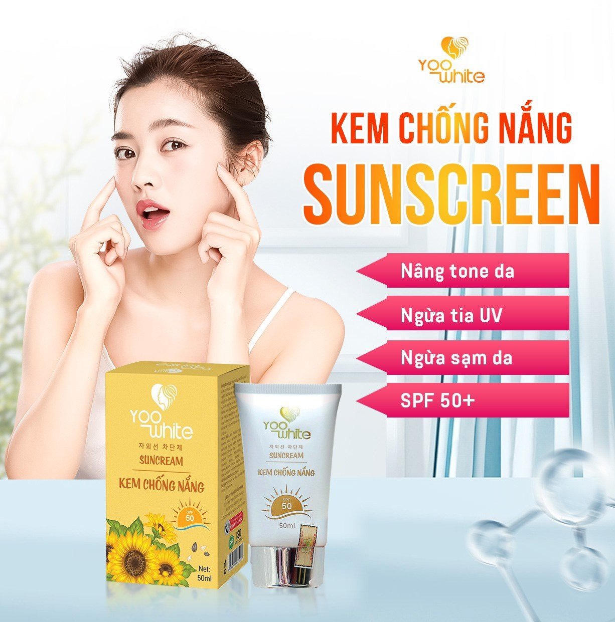 Chống nắng nâng tone da rạng rỡ bừng sáng cùng kem chống nắng Yoo White