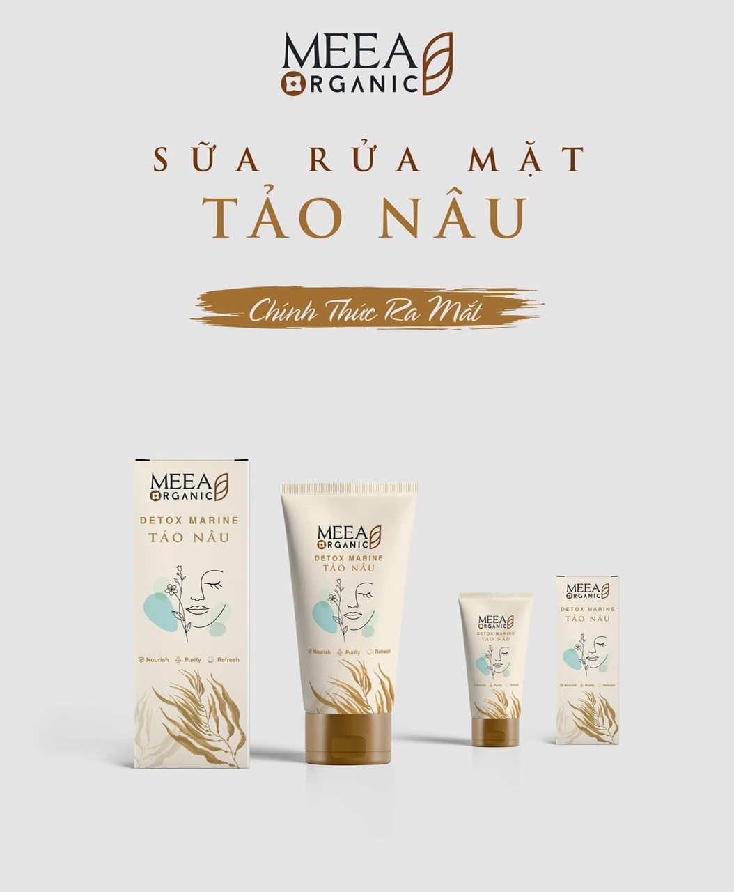 Hôm nay Meea Organic chính thức chào sân sữa rửa mặt Tảo Nâu dòng làm sạch sâu mới của công ty