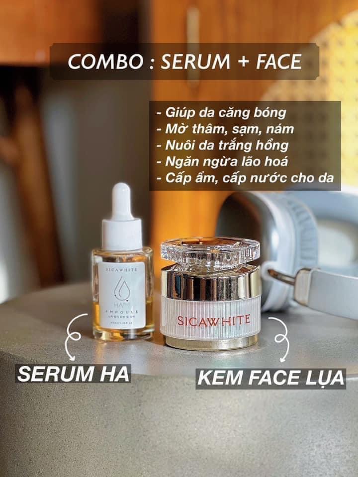 Combo căng bóng trắng hồng Sirum HA và Face Lụa