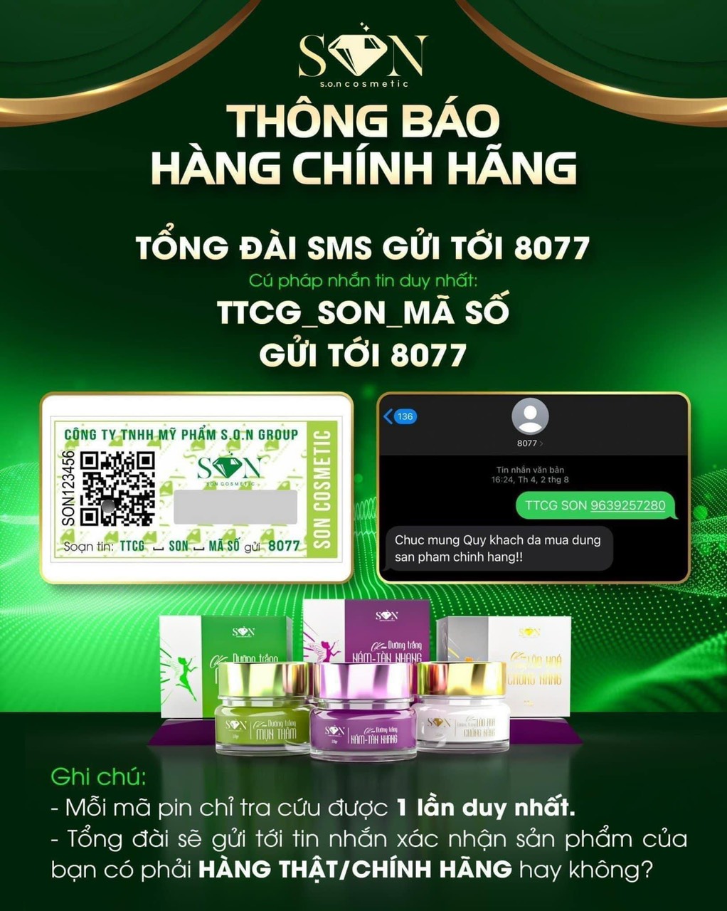 THÔNG BÁO Kính Gửi : Quý khách hàng của Công Ty TNHH Mỹ Phẩm Son Group