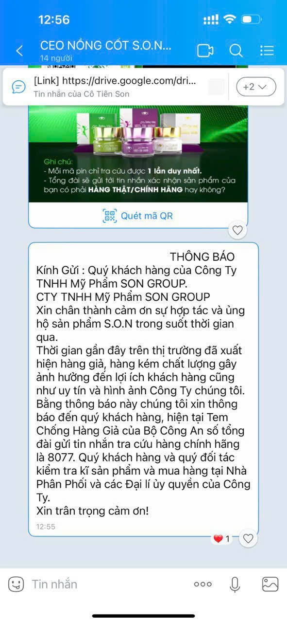 THÔNG BÁO Kính Gửi : Quý khách hàng của Công Ty TNHH Mỹ Phẩm Son Group