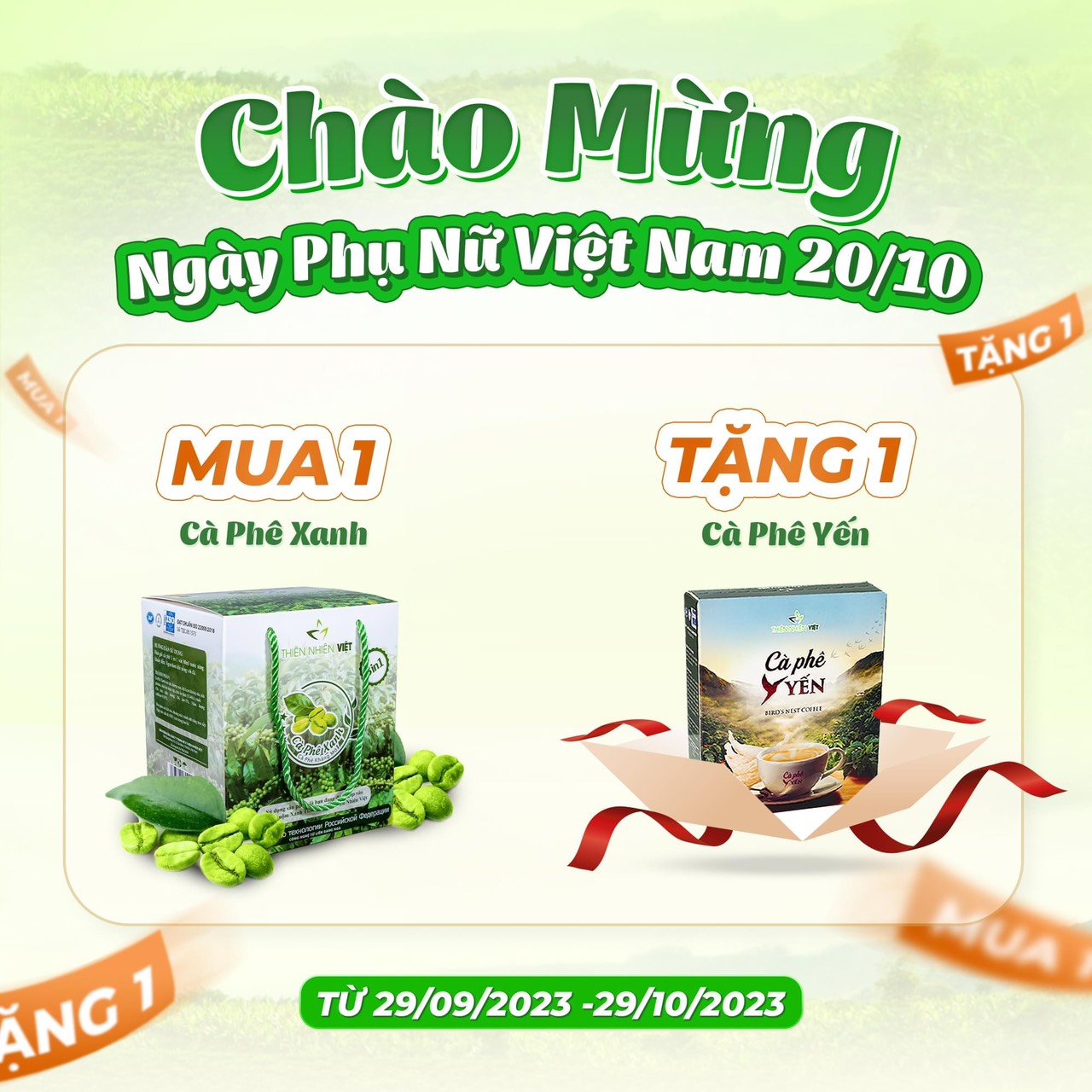 Mua Cà Phê Xanh Tặng Cà Phê Yến Nhân dịp chào mừng Ngày phụ nữ Việt Nam 20/10