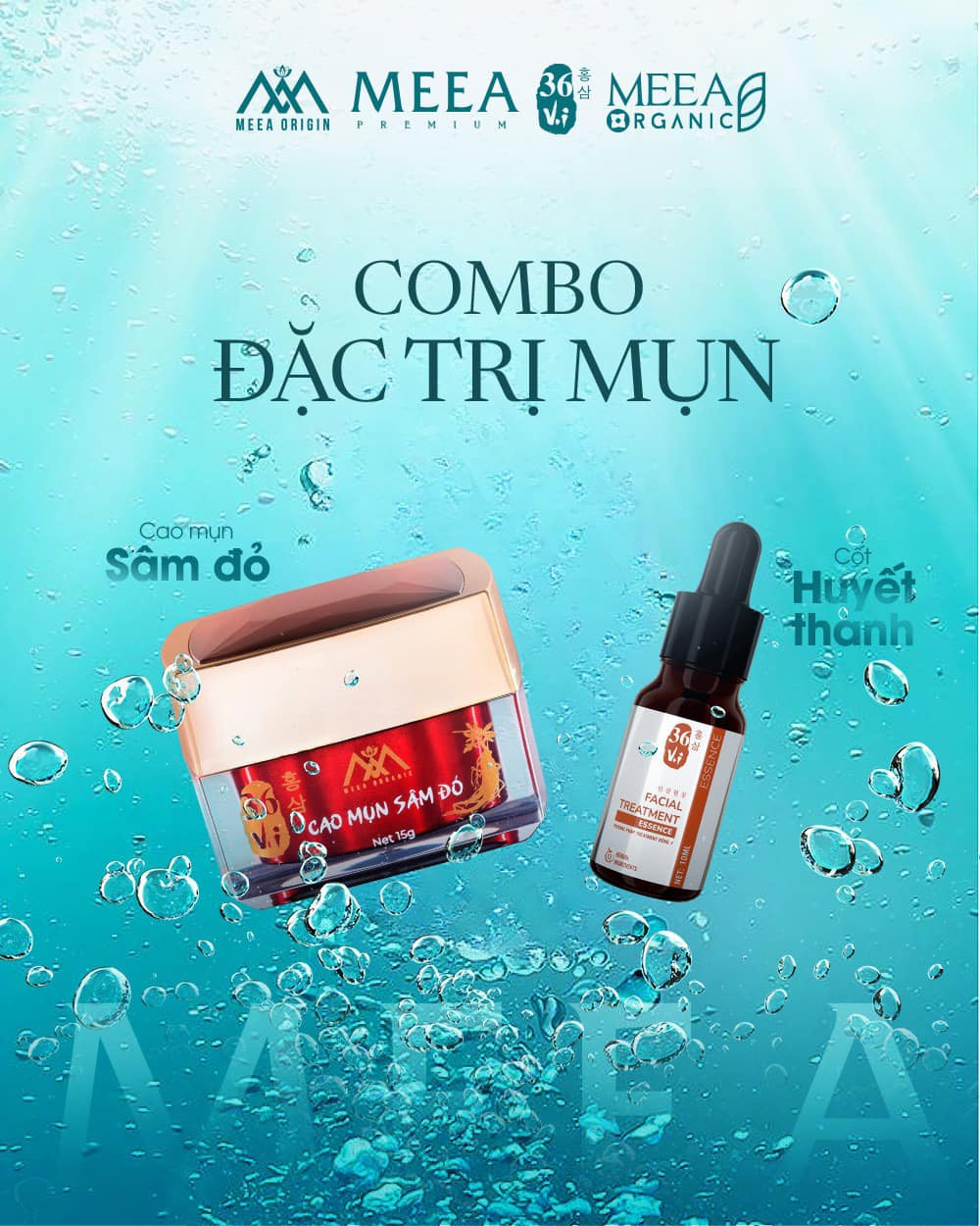 Combo Cao Mụn Sâm Đỏ và Serum Cốt Thảo Dược 36 vị Meea Organic