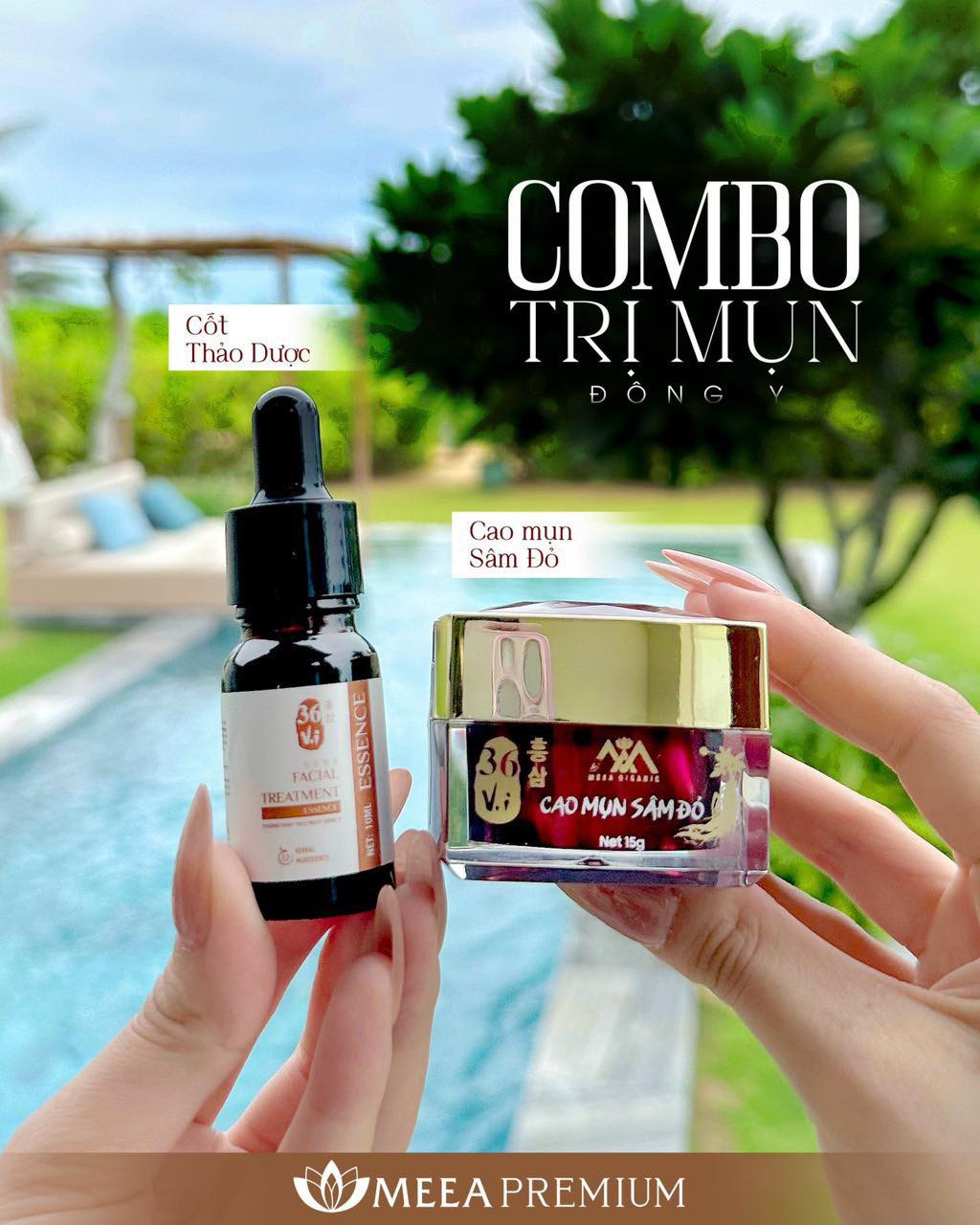 Combo Cao Mụn Sâm Đỏ và Serum Cốt Thảo Dược 36 vị Meea Organic