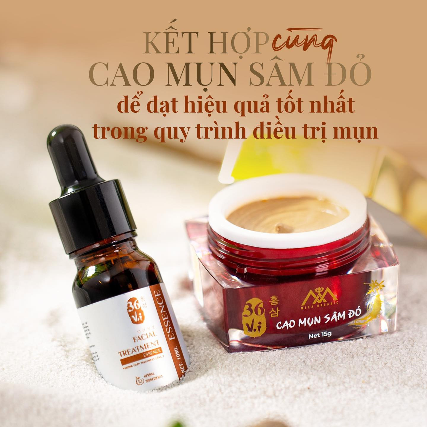 Combo Cao Mụn Sâm Đỏ và Serum Cốt Thảo Dược 36 vị Meea Organic