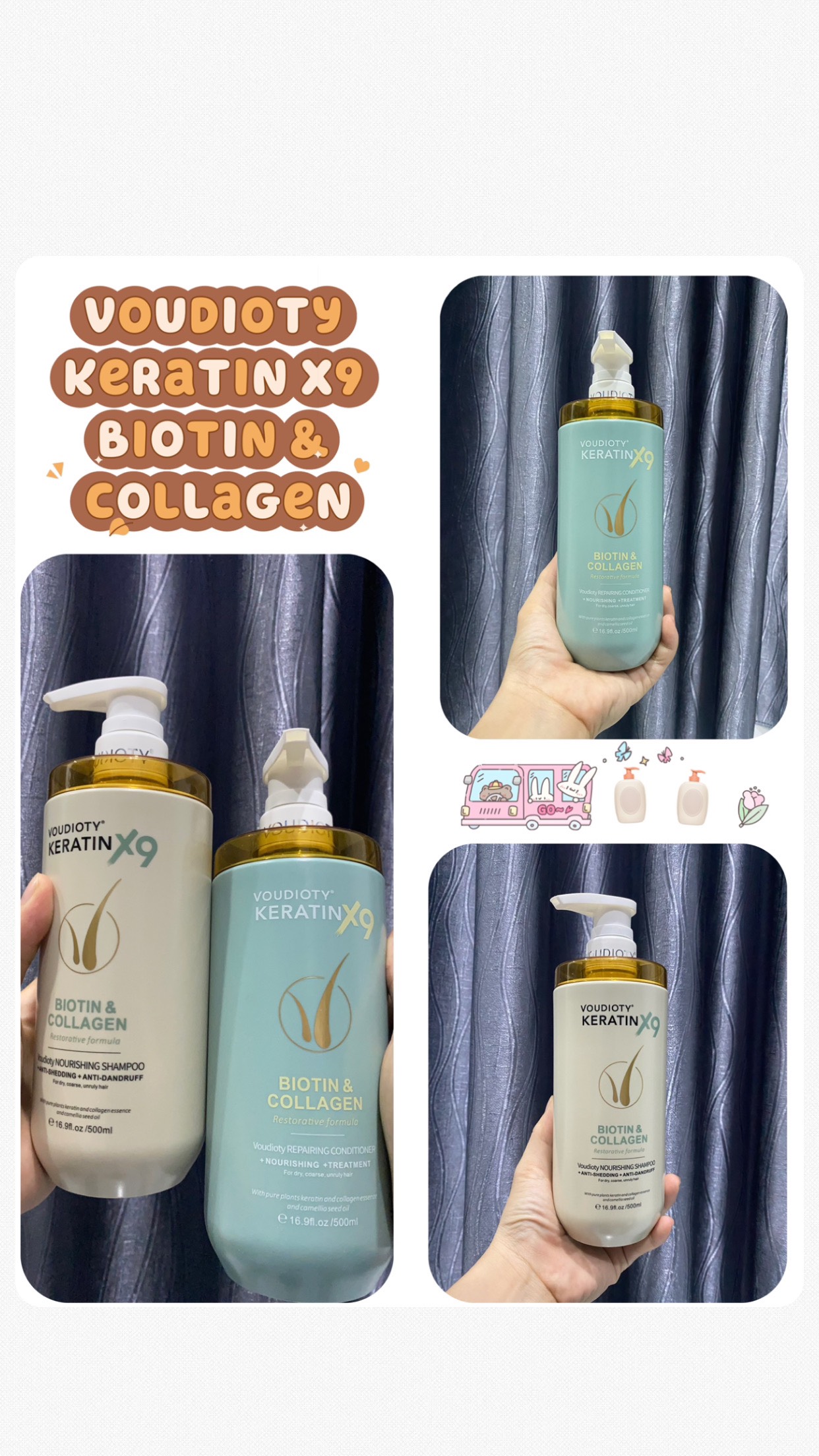 Combo Dầu Gội Xả Biotin Collagen Voudioty Keratin x9