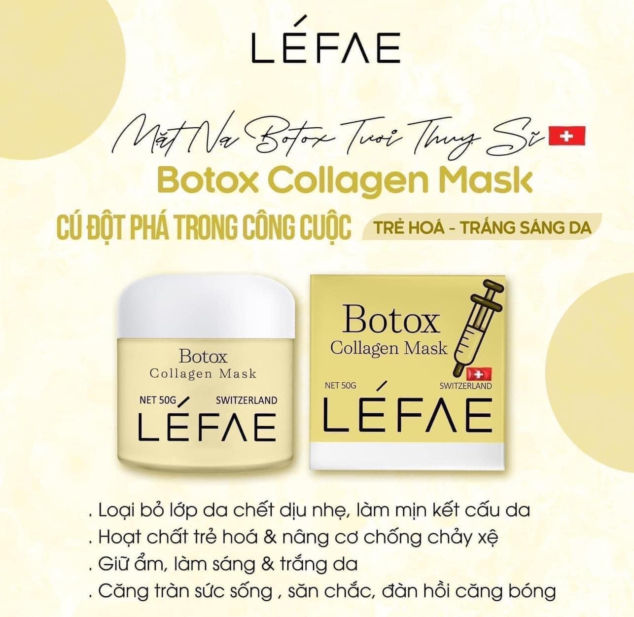 Da căng bóng như tiêm Botox nha Mặt Nạ Botox Tươi Thụy Sĩ Trẻ Hóa Căng Bóng Da Boxtox Collagen Mask