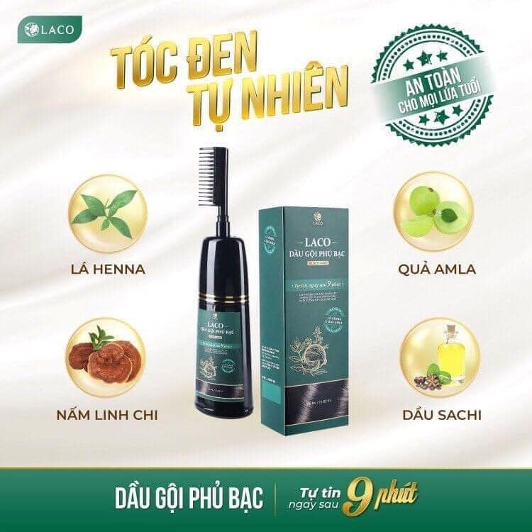 Dầu Gội Phủ Bạc Laco  Làm tóc đen tự nhiên bóng đẹp và khỏe tóc