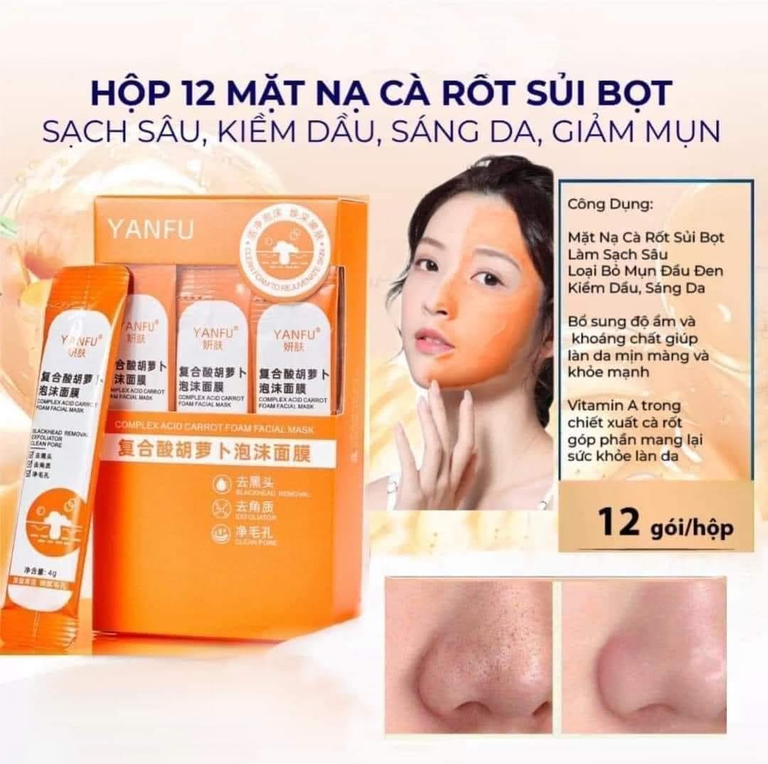 Hộp 12 Mặt Nạ Cà Rốt Sủi Bọt Yanfu Làm sạch sâu bổ sung độ ẩm  giúp da sáng khỏe