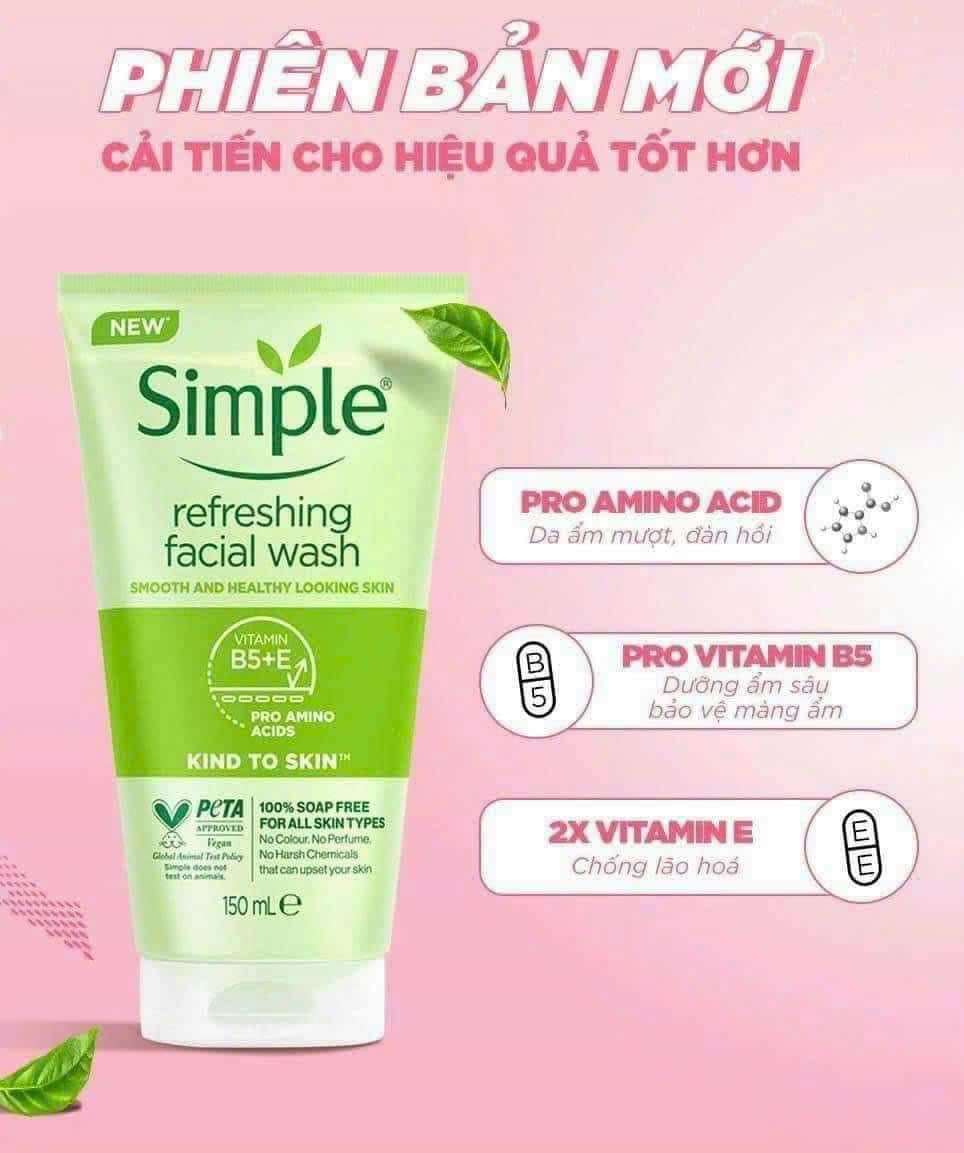 Sữa Rửa Mặt Simple Kind To Skin Refreshing Facial Wash Ge 150ml