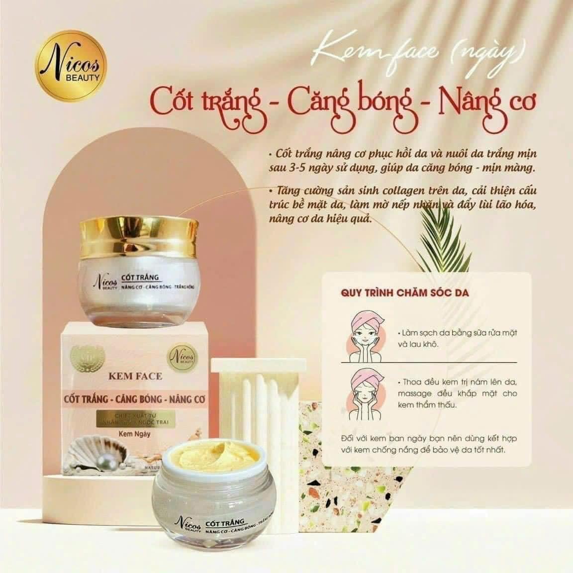 Kem Face Cốt Trắng Căng Bóng Nâng Cơ Nicos Beauty 15gr