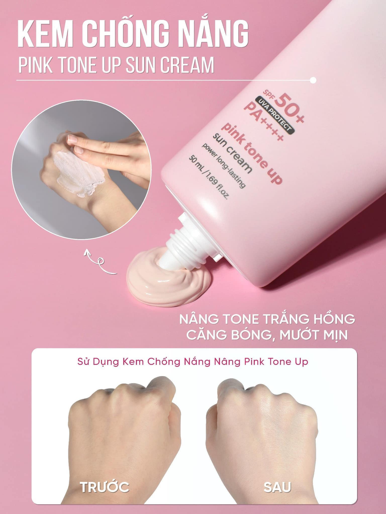 Kem Chống Nắng PrettySkin Pink Tone Up Nâng Tone Trắng Hồng