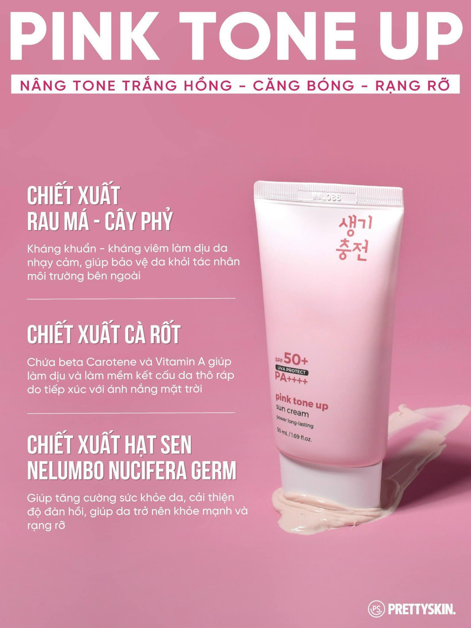 Kem Chống Nắng PrettySkin Pink Tone Up Nâng Tone Trắng Hồng