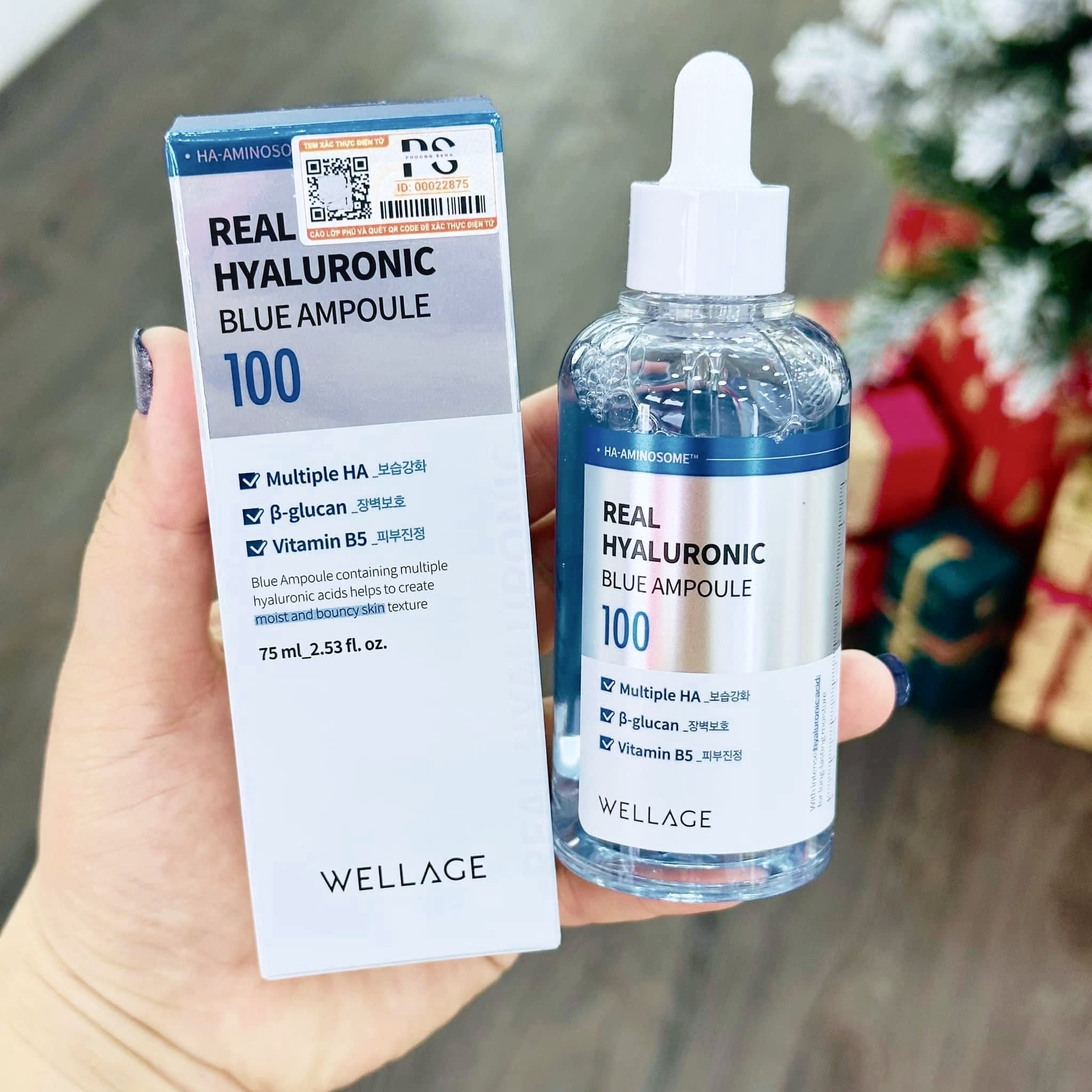 Serum dưỡng da Wellage Real Hyaluronic Blue Ampoule  - 75ml cấp ẩm phục hồi  dưỡng trắng