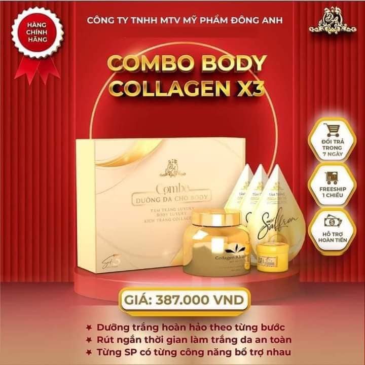 Combo Dưỡng Da Cho Body Collagen x3 Mỹ Phẩm Đông Anh
