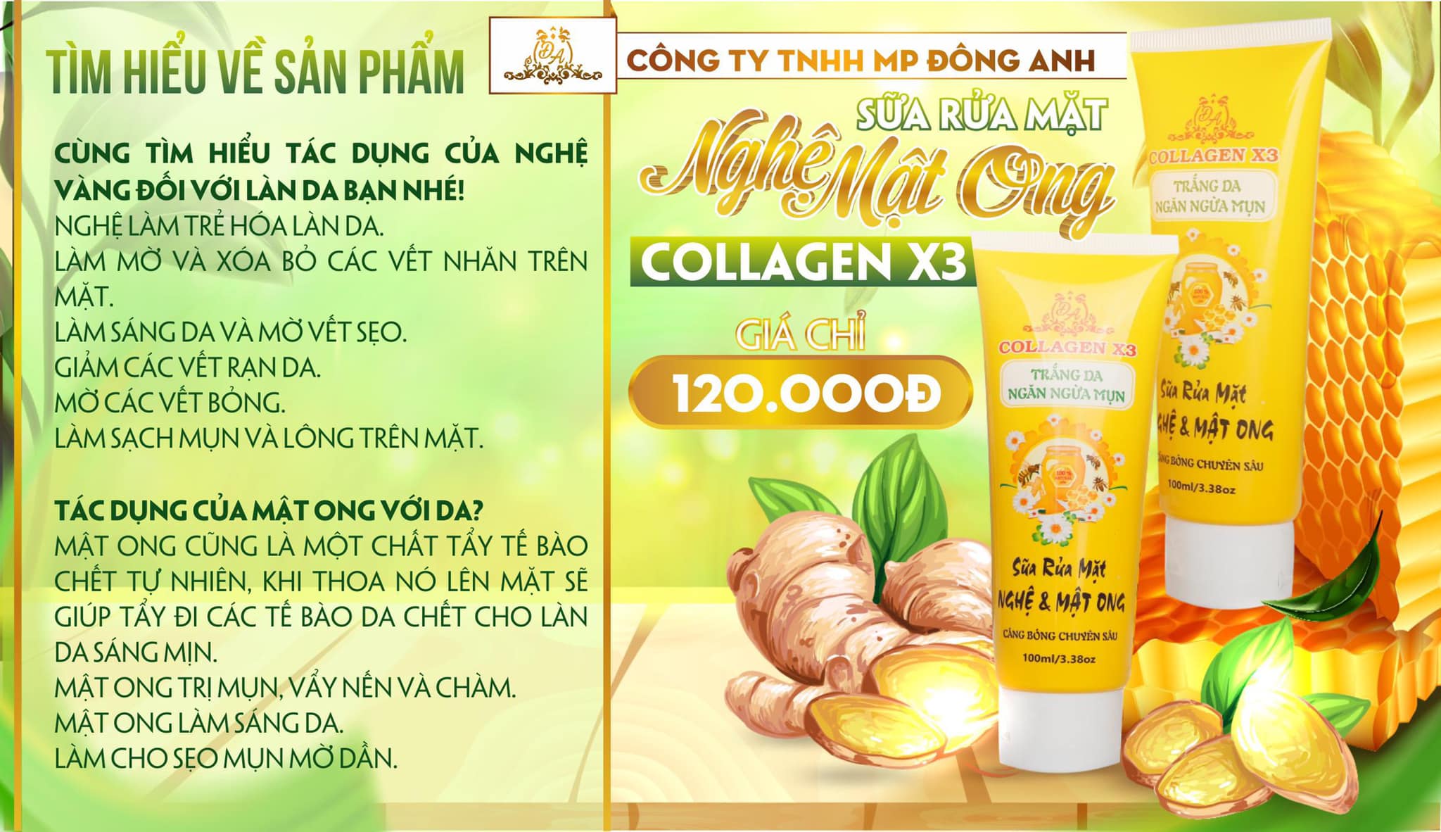 Sửa rửa mặt nghệ mật ong Collagen x3